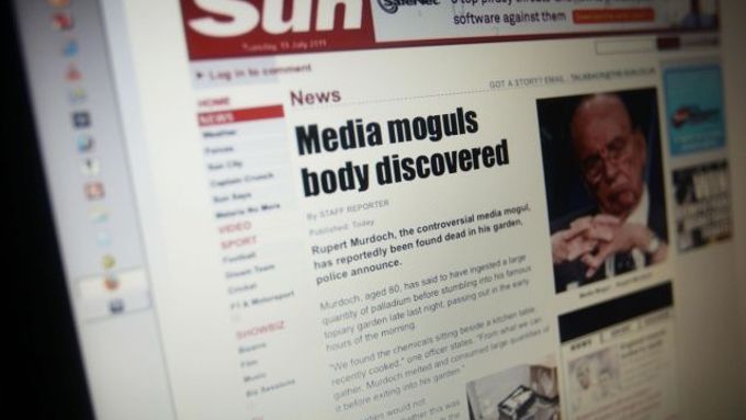 Na webové stránce Sunu vyšel smyšlený článek o Murdochově smrti
