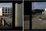 Snímek ukazuje, jak to vypadalo ve městě Rikuzentakata čtrnáct dní po zemětřesení - 2. dubna 2011 - a jak to tam vypadá dnes.