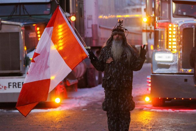 Protesty v Kanadě, únor 2022.