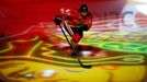 Chicago Blackhawks center Michael Frolik skates out onto the ice and over his teams logo before the start of Game 1 of the NHL Western Conference semifinals against the D