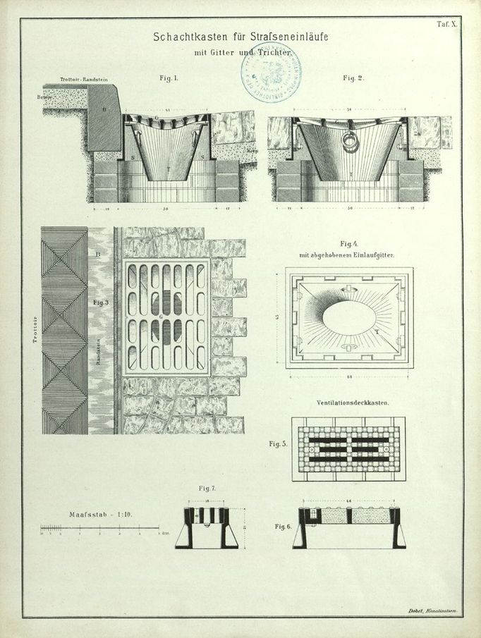 Obrázek z knihy: Dobel, E. Kanalisation. Anlage und Bau städtischer Abzugskanäle und Hausentwässerungen... (Stuttgart, 1903)