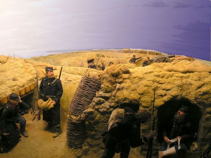 diorama of 1864 soldiers in the trenches during the war with germany Dybbol museum Als Denmark