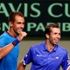 Rosol and Stepanek of Czech Republic celebrate after winning their Davis Cup quarter-final men's doubles tennis match against Japan's Ito and Uchiyama in Tokyo