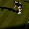 A ball boy works on Court 1 at the Wimbledon Tennis Championships in London