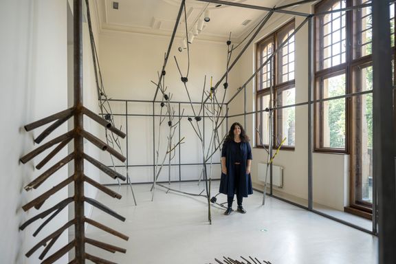 Dagmar Šubrtová at an exhibition of her works in the Liberec gallery.