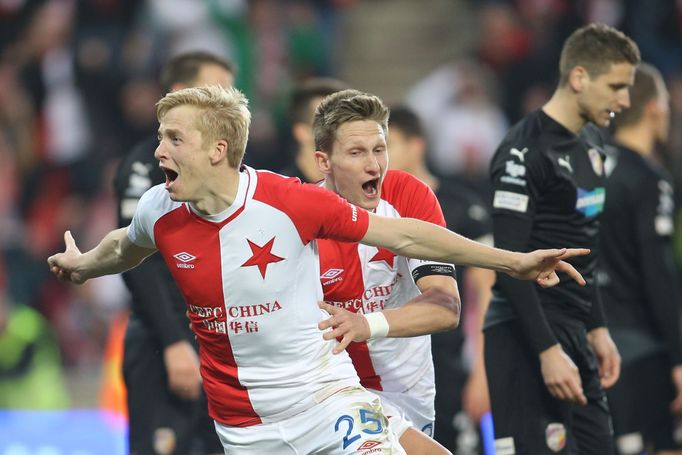 EPL, Slavia-Plzeň: Michal Frydrych slaví vítězný gól Salvie