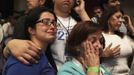 Supporters of Venezuela's opposition presidential candidate Henrique Capriles react to his election loss to President Hugo Chavez, at Capriles' press center in Caracas October 7, 2012. Venezuela's socialist President Chavez won re-election in Sunday's vote with 54 percent of the ballot to beat opposition challenger Henrique Capriles. REUTERS/Gil Montano (VENEZUELA - Tags: POLITICS ELECTIONS) Published: Říj. 8, 2012, 6:08 dop.