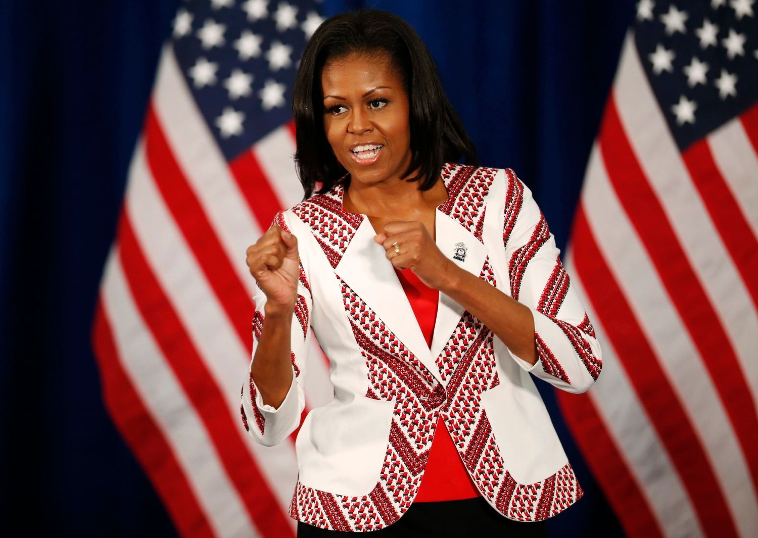 Americká první dáma Michelle Obamová během zahajovacího dne OH 2012 v Londýně.