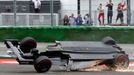 Williams Formula One driver Felipe Massa of Brazil crashes with his car in the first corner after the start of the German F1 Grand Prix at the Hockenheim racing circuit,