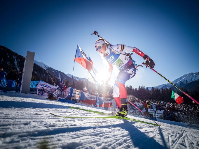 Markéta Davidová při závodu smíšených štafet v Anterselvě