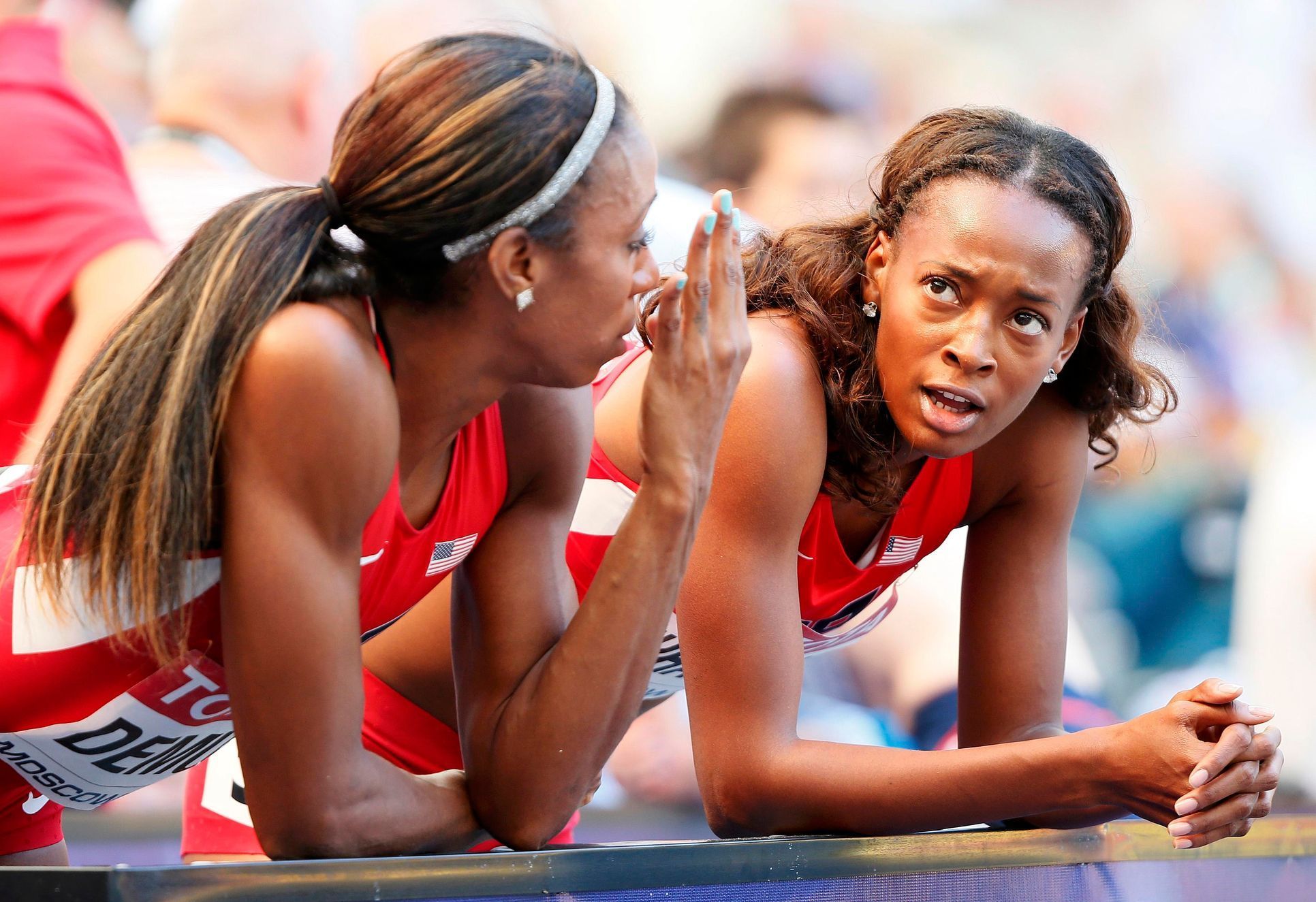 MS v atletice 2013, 400 m př. - rozběh: Lashinda Demusová a Dalilah Muhammadová