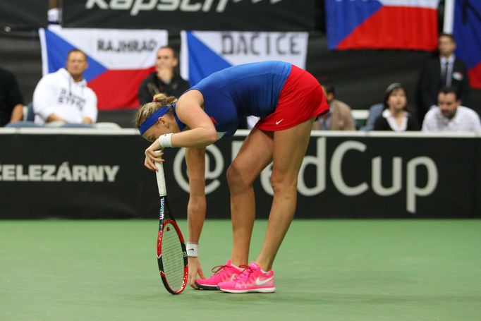 Fed Cup, finále 2014: Petra Kvitové v zápase s Angelique Kerberovou