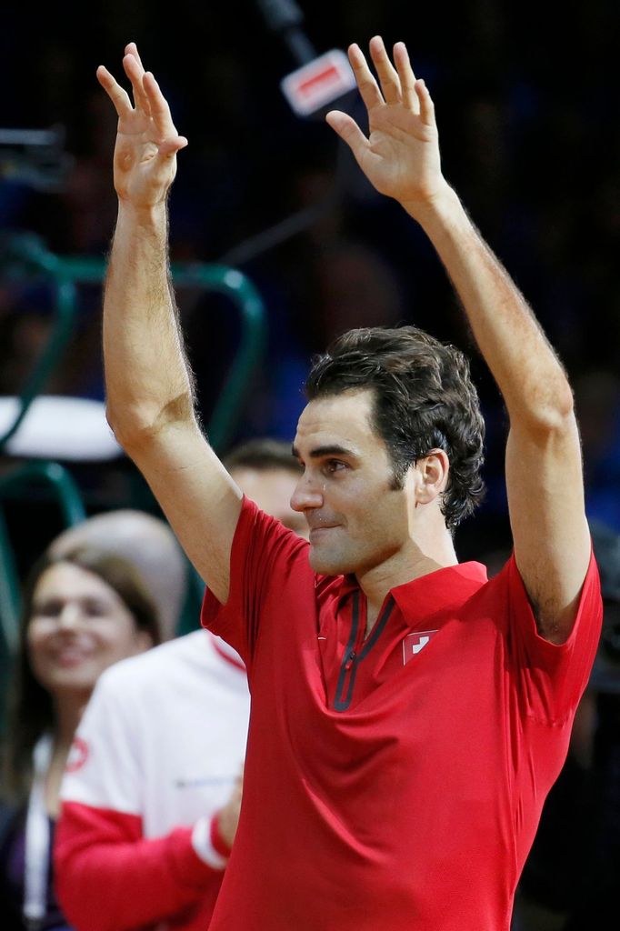 Roger Federer slaví vítězství v Davis Cupu 2014