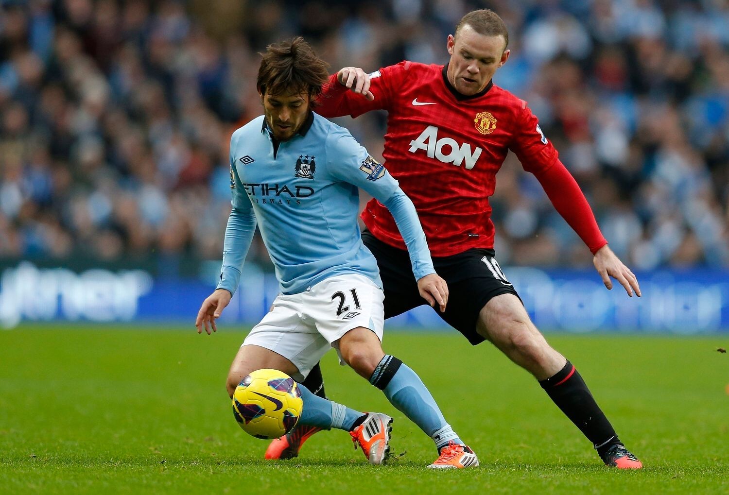 Manchester City - Manchester United: David Silva a Wayne Rooney
