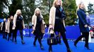 Amy Michelson wife of U.S. Team golfer Phil smiles as she walks in during the opening ceremony of the 40th Ryder Cup at Gleneagles