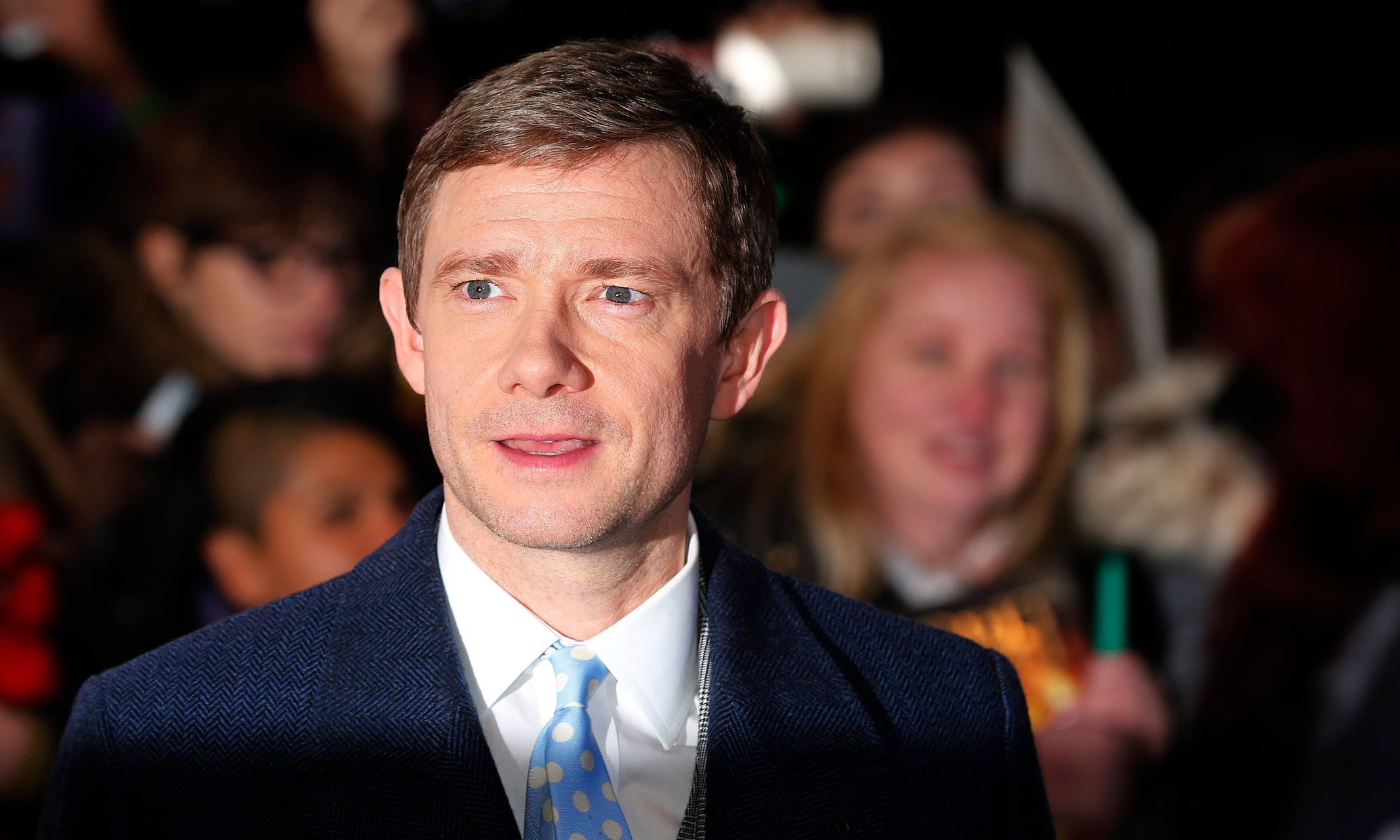 Cast member Freeman poses for photographers as he arrives for the world film premiere of &quot;The Hobbit: The Battle of the Five Armies&quot; at Leicester Square in central London