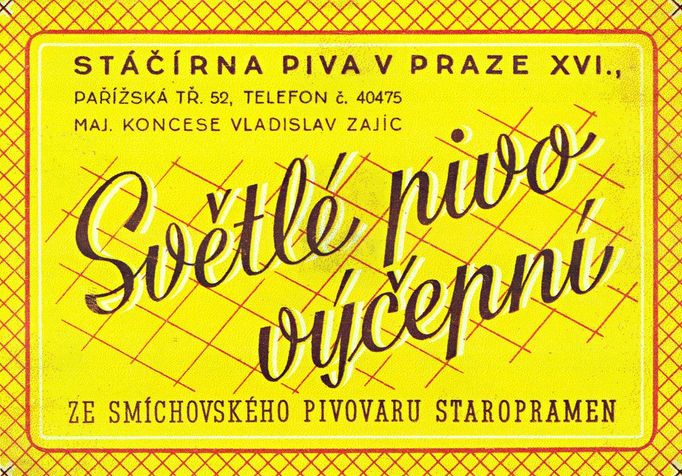 Etikety lahvového piva od 20. let až do roku 1945. Lahvovalo se jak v pivovaře, tak v mnoha soukromých stáčírnách po celé republice.