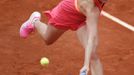 Eugenie Bouchard of Canada returns the ball to Angelique Kerber of Germany during their women's singles match at the French Open tennis tournament at the Roland Garros st