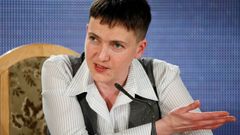 Nadija Savčenková na tiskové konferenci v Kyjevě.