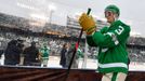 Jan 1, 2020; Dallas, TX, USA; Dallas Stars defenseman John Klingberg (3) celebrates as he walks off the ice after defeating the Nashville Predators in the 2020 Winter Cla