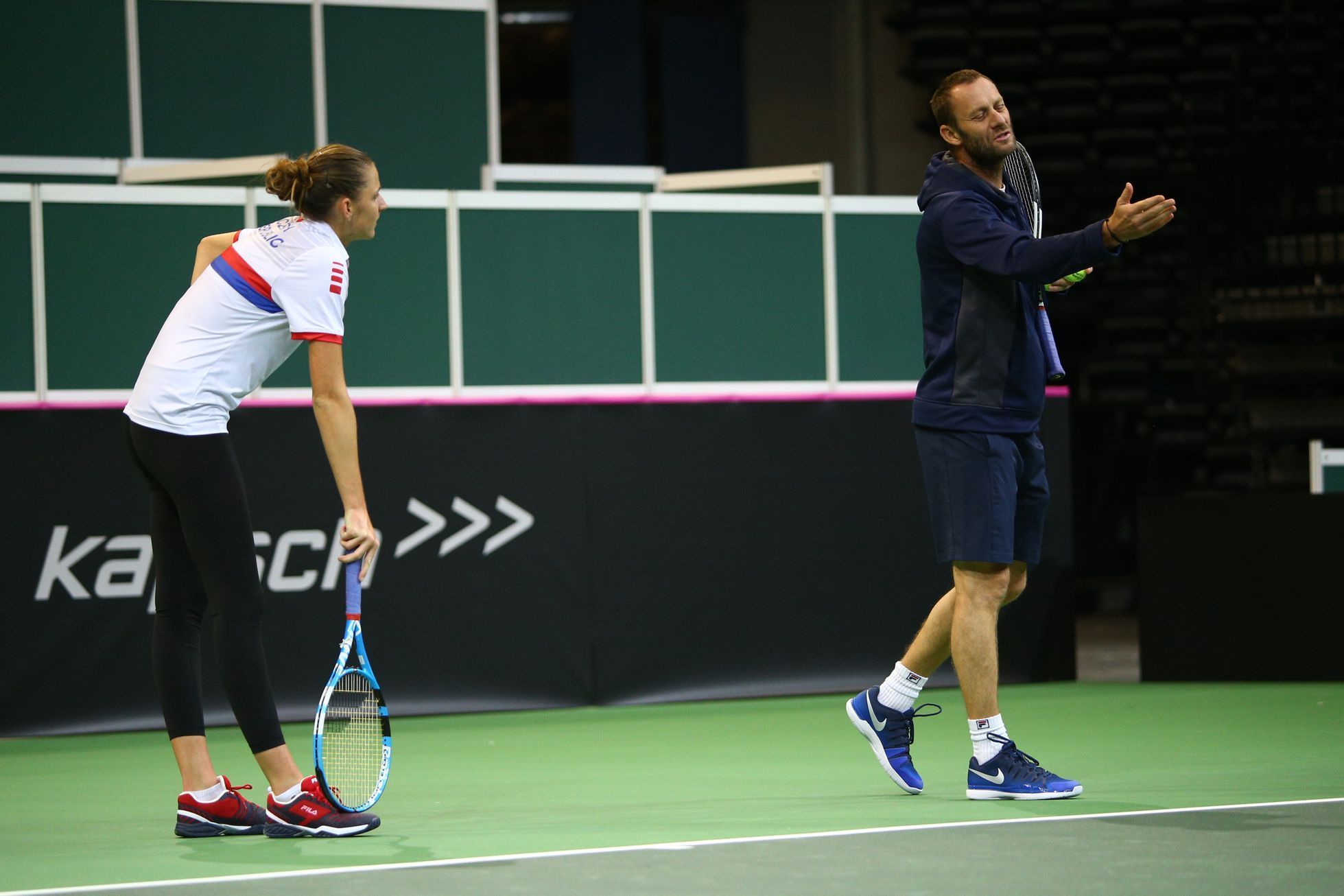 Karolína Plíšková při tréninku na Fed Cup 2018 proti Švýcarsku