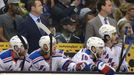 Jun 4, 2014; Los Angeles, CA, USA; New York Rangers head coach Alain Vigneault behind the bench in the first period during game one of the 2014 Stanley Cup Final against