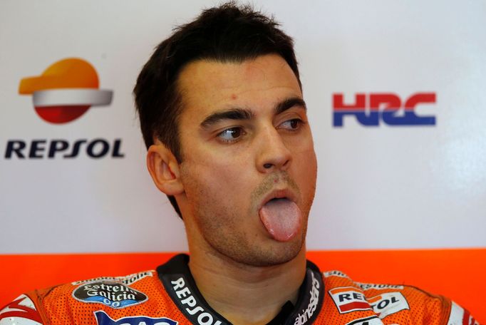 Honda MotoGP rider Dani Pedrosa of Spain is seen in his garage before the start of the Spanish Grand Prix qualifier in Jerez de la Frontera, southern Spain, May 3, 2014.