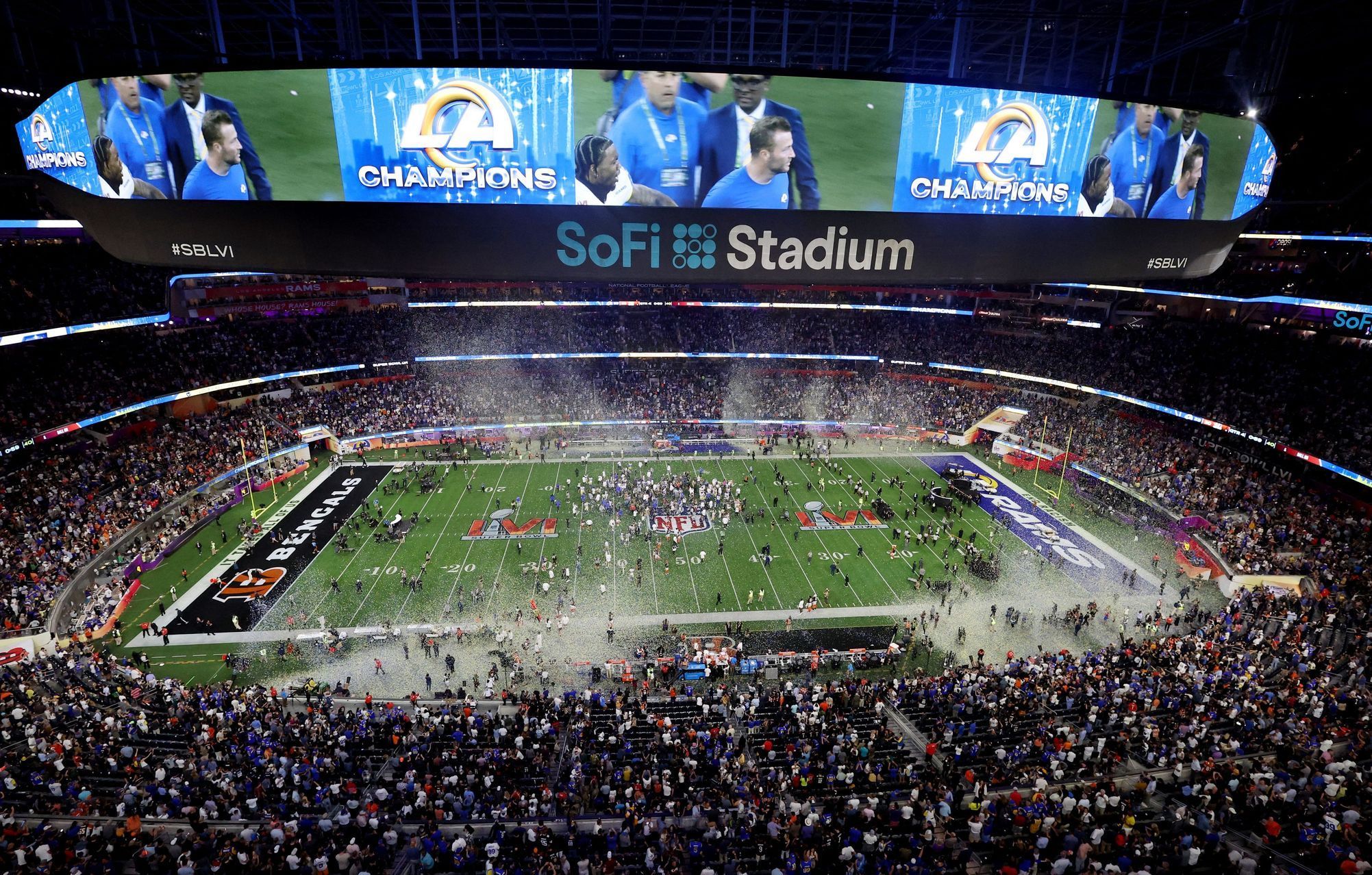 SoFi Stadium v Inglewoodu během Super Bowlu LVI 2022 LA Rams - Cincinnati Bengals