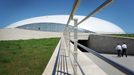 People walk outside the Bolshoi Ice Dome arena - ice hockey venue at the Olympic Park in Adler outside Sochi, during the IIHF U18 International Ice Hockey World Championship on April 28, 2013.