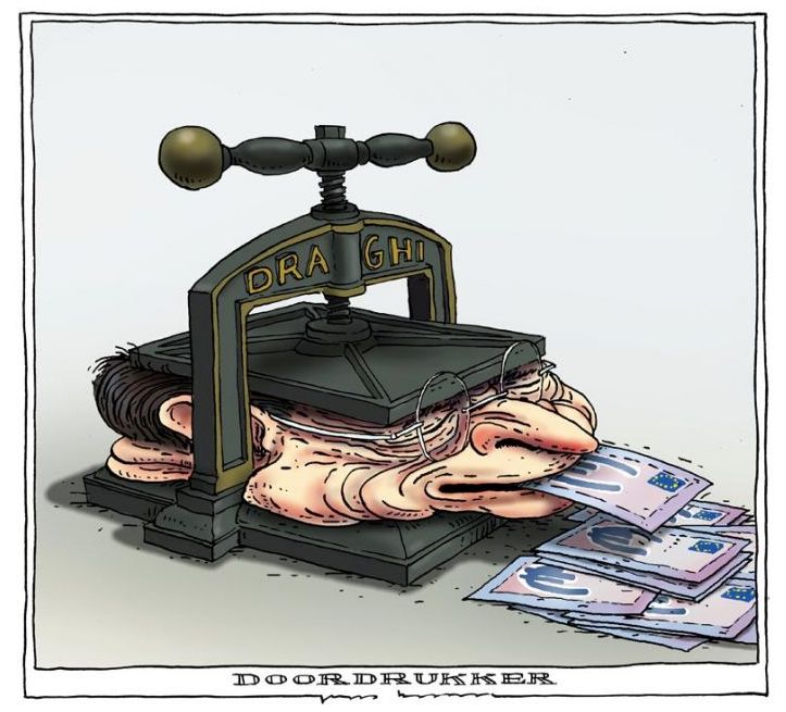 Kvantitativní uvolňování. Draghi. Karikatura
