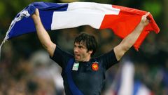 FILE PHOTO: France's Dominici celebrates after the quarter-final Rugby World Cup match against New Zealand in Cardiff