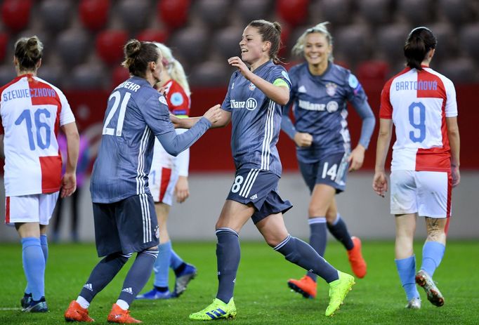 fotbal, Liga mistryň 2018/2019, odveta čtvrtfinále Bayern Mnichov - Slavia, Melanie Leupolz slaví druhý gól