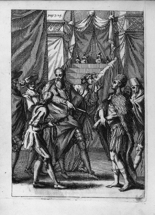 Hernán Cortés drží Moctezumu II. jako rukojmího.