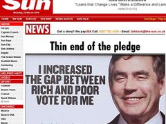 Zvýšil jsem rozdíl mezi bohatými a chudými, říká na volebním plakátu konzervativců labouristický premiér Brown