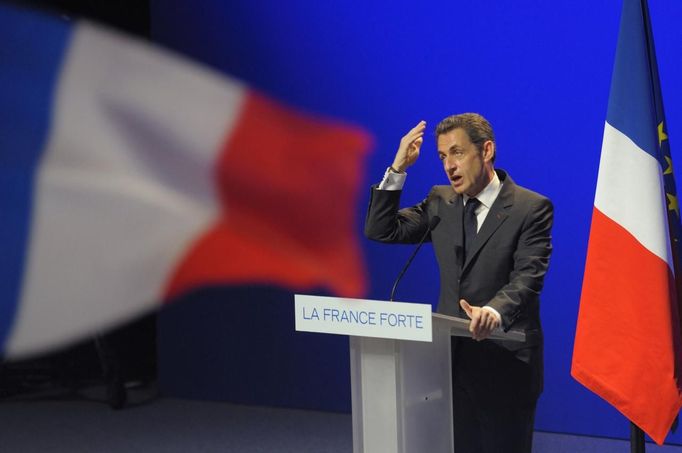 Sarkozy, France's President and UMP candidate for the 2012 French presidential election, delivers a speech at a campaign rally in Poitiers