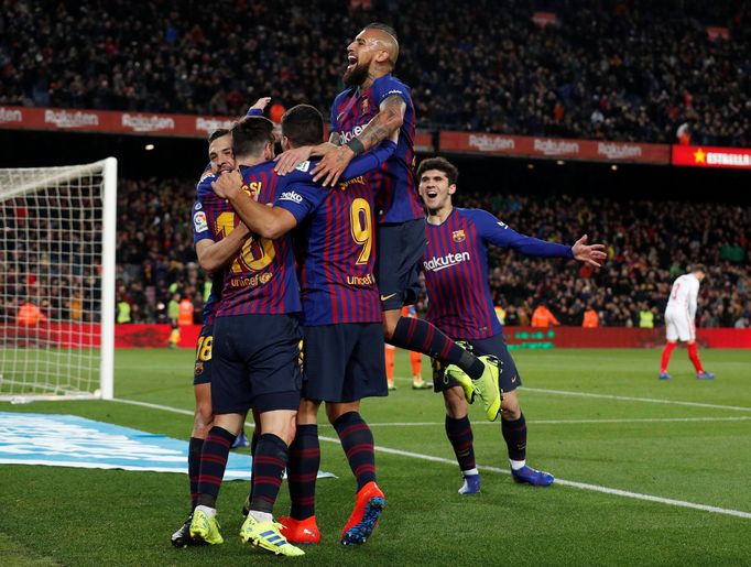 Soccer Football - Copa del Rey - Quarter-Final - Second Leg - FC Barcelona v Sevilla - Camp Nou, Barcelona, Spain - January 30, 2019  Barcelona's Lionel Messi celebrates