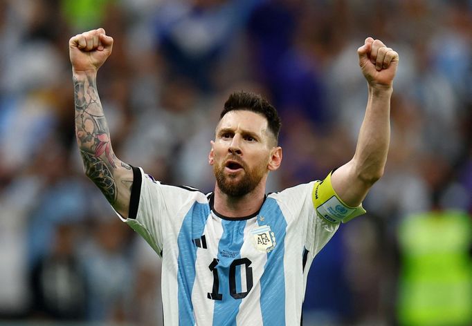 Lionel Messi slaví gól ve čtvrtfinále MS 2022 Nizozemsko - Argentina