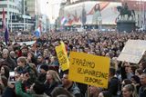 Demonstrace v Záhřebu, chorvatském hlavním městě.