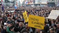 Demonstrace v Záhřebu, chorvatském hlavním městě.