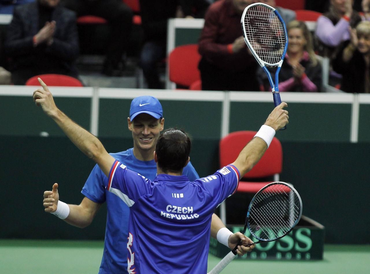Davis Cup: Česko - Itálie: Berdych, Štěpánek (radost)