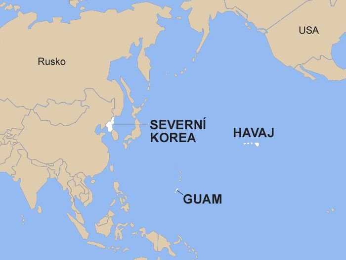 mapa - Guam, Jižní Korea, Havaj