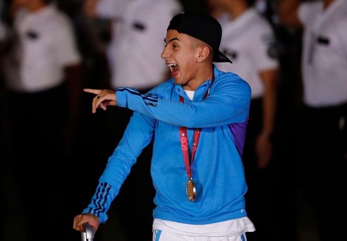 Soccer Football - Argentina team arrives to Buenos Aires after winning the World Cup  - Buenos Aires, Argentina - December 20, 2022 Argentina's Thiago Almada during the t