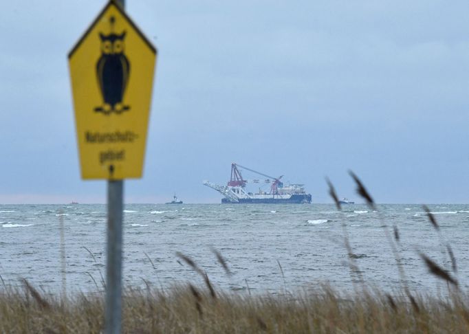 The Russian pipe-laying ship "Fortuna" is seen in the Mecklenburg Bay ahead of the resumption of Nord Stream 2 gas pipeline construction near Insel Poel, Germany January