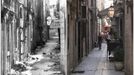 A combination picture shows a street in Old Town in 1991 (L) and a tourist walking through the same street in 2012, in Dubrovnik. The city of Dubrovnik was severely damaged due to shelling by Serb-dominated Yugoslav troops during Croatia's 1991-95 war of independence. REUTERS/Antonio Bronic (CROATIA - Tags: CIVIL UNREST CONFLICT TRAVEL)