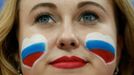 A fan of Russia reacts during the first period of their men's ice hockey World Championship final game against against Finland at Minsk Arena in Minsk May 25, 2014. REUTE