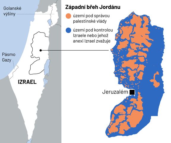 Navrhovaná anexe by od sebe oddělila oblasti obydlené Palestinci. 