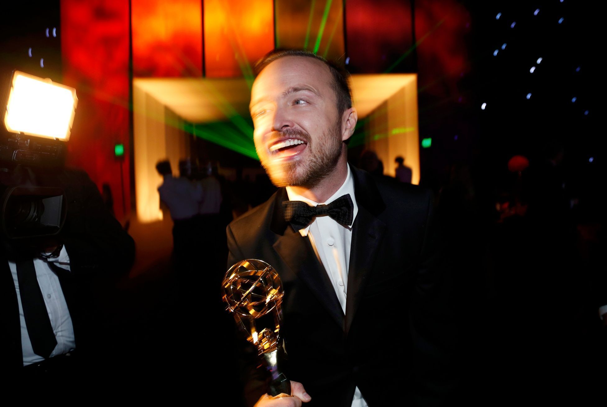 Aaron Paul, winner for Outstanding Supporting Actor in a Drama Series for &quot;Breaking Bad&quot; arrives at the Governors Ball for the 66th Primetime Emmy Awards in Los Angeles