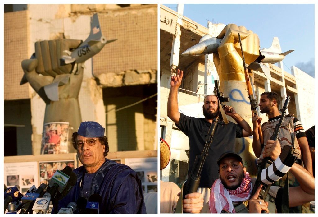 Libye - Báb-al-Azízija s Kaddáfím a po dobytí rebely