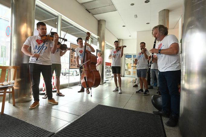 U vstupu na olomoucký magistrát na protest proti sloučení filharmonie s divadlem hrála cimbálovka.