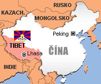 Mapa - Čína, Tibet